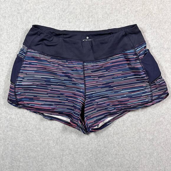 Athleta Ready Set Go Jigsaw Running Shorts Blue Pink Medium - Picture 1 of 3